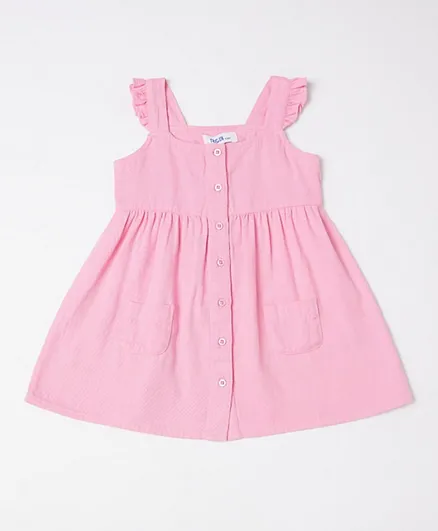 R&B Kids Front Buttoned Solid Dress - Pink