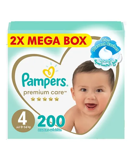 Pampers Premium Care Taped Baby Diapers Mega Box Size 4 - 200 Pieces