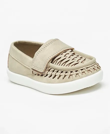 Barefeet Weave Textured Moccasins with Hook and Loop Closure-Tan