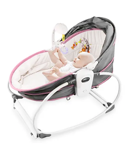 Teknum - 6 in 1 Cozy Rocker Bassinet with Wheels, Awning & Mosquito net  - Pink