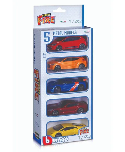 بوراغو - مجموعات سيارات مصبوبة موديلينو أوتو ستريت فاير بمقياس تناسبي 1:43 متعدد الألوان  - عبوة متنوعة من 5 قطع
