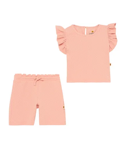 Cheekee Munkee Solid Ruffle Sleeved Top & Shorts/Co-ord Set - Pink