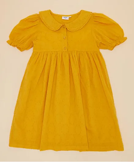 R&B Kids -Dobby Solid Woven Dress - Mustard