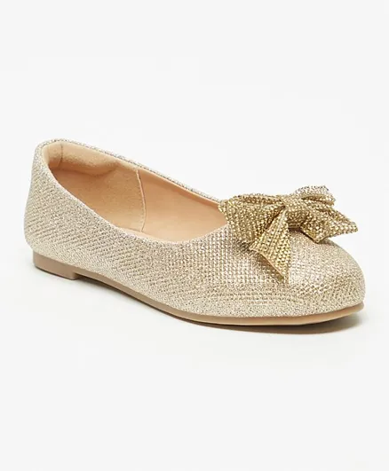 Celeste - Girls' Bow Accent Slip-On Round Toe Ballerina Shoes - Gold
