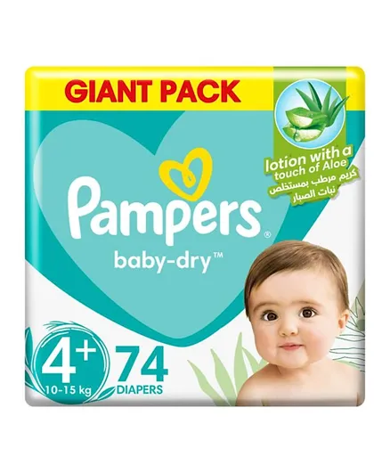 Pampers Baby-Dry Taped Diapers with Aloe Vera Lotion Giant Pack Size 4+  74 Pieces