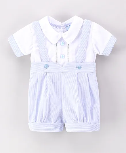Rock a Bye Baby Striped Dungaree And Shirt Set - Blue