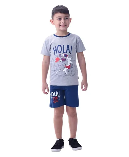 Victor and Jane Boys 2-Piece Set With Short Sleeve T-Shirt & Shorts - Grey & Navy
