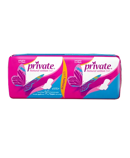 Private Extra Thin Super Sanitary Pads - 16 Pieces