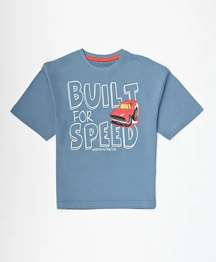 Finelook Printed cotton T-shirt for boys-Blue