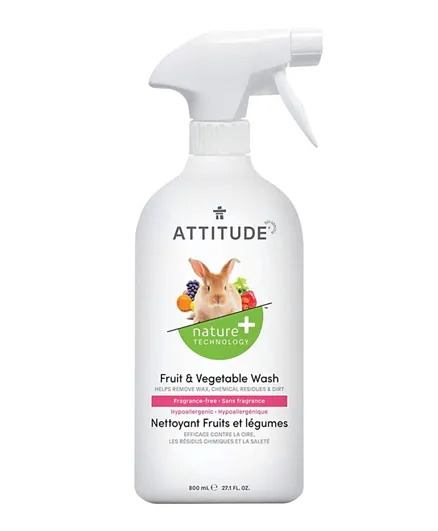 Attitude - Fruit & Vegetable Wash - 800ml, - Unscented,Hypoallergenic (800ml)