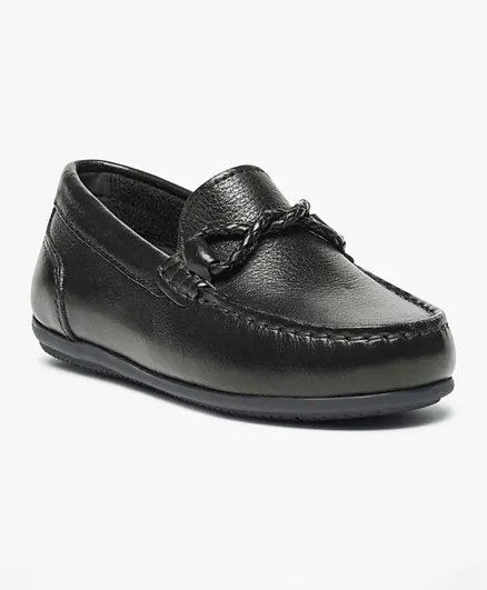 Mister Duchini Solid Slip-On Moccasins with Textured Trim - Black