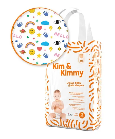Kim & Kimmy Funny Icons Baby Diapers Size 3 - 60 Pieces