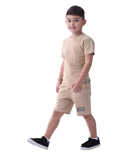 Victor and Jane Boys -  2-Piece Set With Short Sleeve T-Shirt & Shorts - Beige