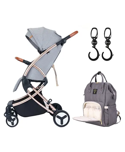 Teknum Feather Lite Story A1 Stroller   Sunveno Diaper Bag  and Hooks - Grey