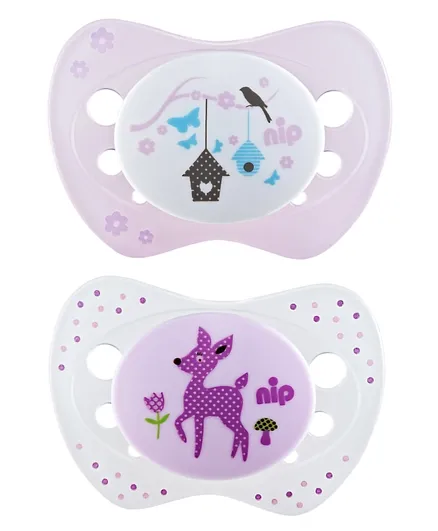 Nip Life Soother Silicone Pink Deer & Bird House  - Pack of 2