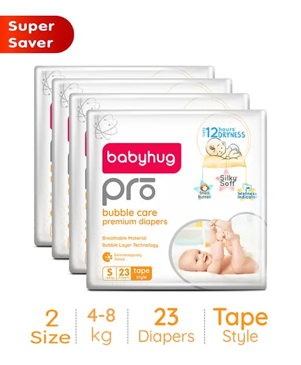 Babyhug Pro Bubble Care Premium Tape Style Diapers Size 2 - 92 Pieces