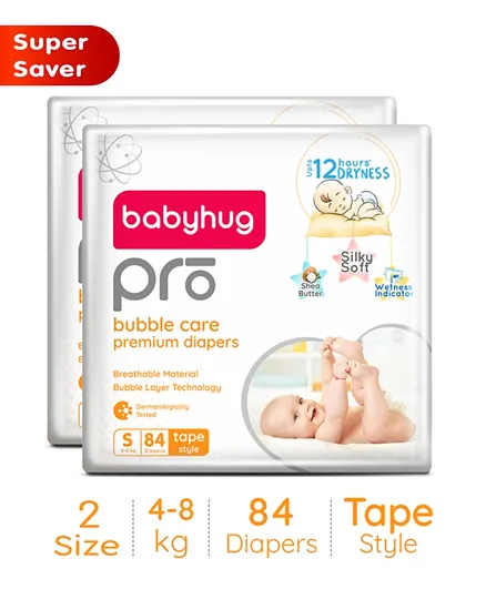 Babyhug Pro Bubble Care Premium Tape Style Diapers Size 2 - 168 Pieces
