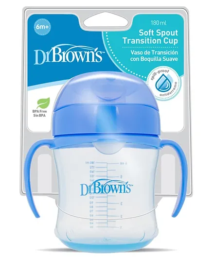 Dr Browns Soft Spout Transition Cup with Handles Blue - 180mL