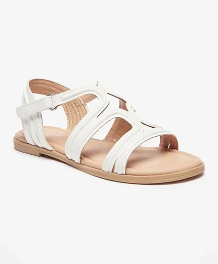 Little Missy Solid Strap Sandals with Hook and Loop Closure - White