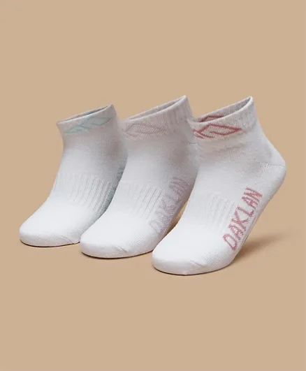 Oaklan by Shoexpress  - Logo Print Ankle Length Socks - Set of 3 - White