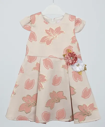 Finelook - Girl Flower Pleated Dress - Pink