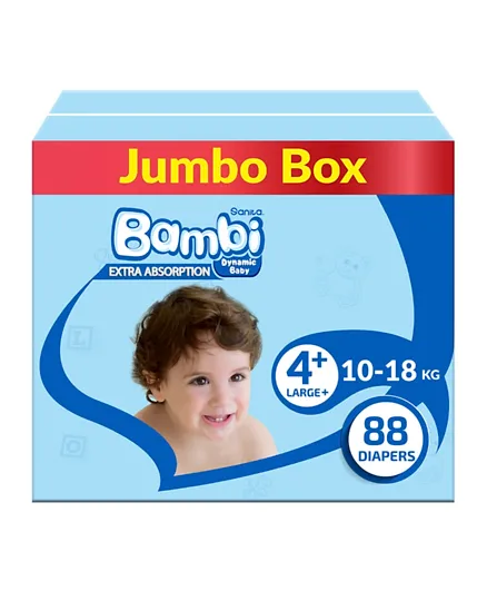 بامبي - حفاضات الأطفال - صندوق ضخم مقاس 4+ - 88 قطعة