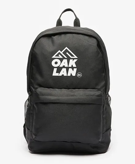 Oaklan by ShoeExpress Logo Print Backpack with Zip Closure Black