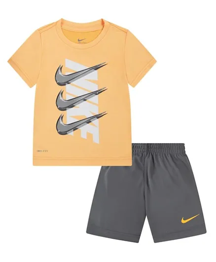 Nike Dri-FIT Dropset T-shirt & Shorts Set - Orange & Grey