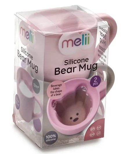 Melii - Silicone Mug Bear Pink & Grey - 2 pack