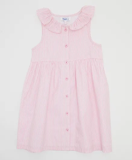 R&B Kids - Stripe Front Button Dress - Light Pink