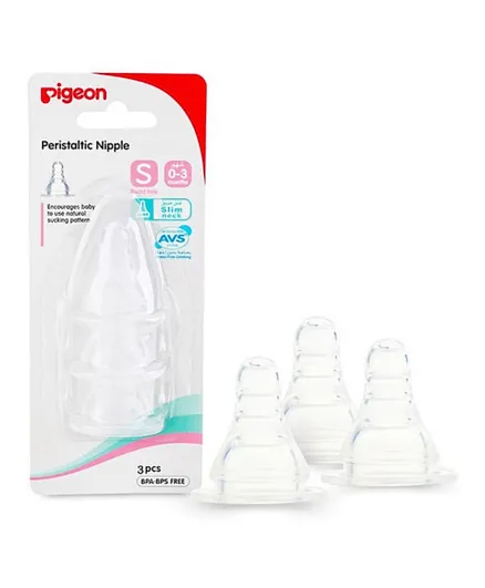 Pigeon - Peristaltic Silicone Nipples Slim Neck (S) - 3 Pcs