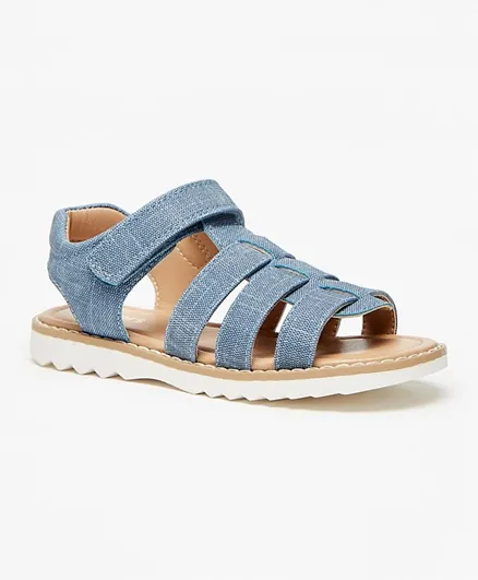 Juniors - Textured Strap Sandals with Hook and Loop Closure - Blue