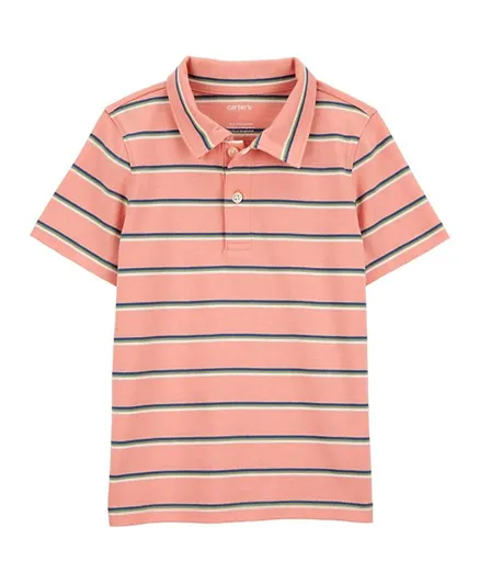 Carter's - Striped Jersey Polo T-Shirt - Pink