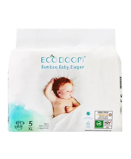 Eco Boom - Diapers Baby Bamboo Viscose Diapers Eco-Friendly Natural Soft Disposable Nappies For Infant - Size 5 XL - Suitable For 12-17 Kg - 28 Count