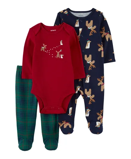 Carter's Baby 3 Piece Navy Reindeer Holiday Pajama Set - Navy