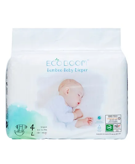 Eco Boom - Diapers Baby Bamboo Viscose Diapers Eco-Friendly Natural Soft Disposable Nappies For Infant  - Size 4 L - Suitable For 9-14 Kg - 30 Count