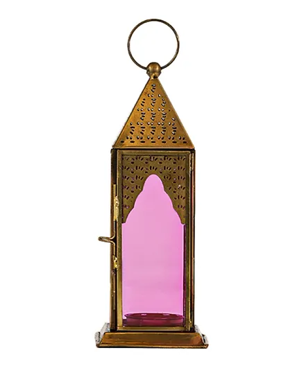 Hilalful - Classic Brass Antique Lantern - Clear Pink Color Glass