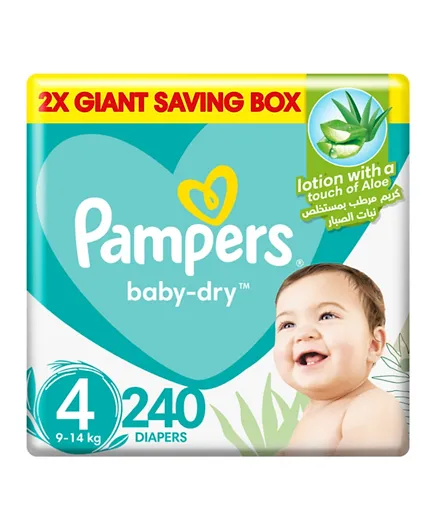 Pampers Baby-Dry Taped Diapers with Aloe Vera Lotion Giant Saving Box Size 4 - 240 Pieces