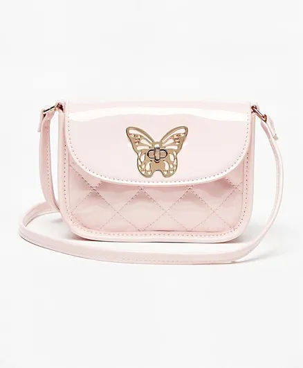 Little Missy Quilted Crossbody Bag With Butterfly Accent - Pink