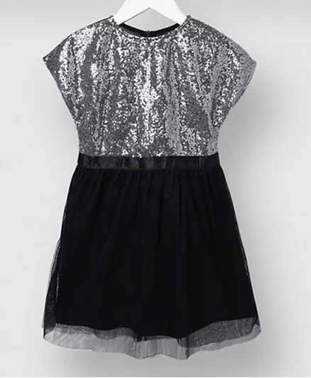 Neon Embellished Ankle Length Dress - Black