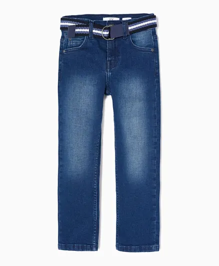 زيبي جينز كلاسيكي مع حزام - أزرق