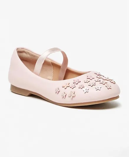 Juniors - Ballerina Shoes with Floral Detail and Strap - Pink