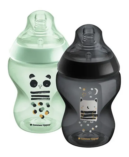 Tommee Tippee Closer to Nature Slow-Flow Baby Bottles with Anti-Colic Valve Ollie and Pip Pack of 2 - 260mL