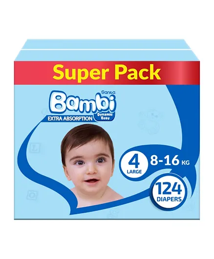 Sanita Bambi Baby Diapers Super Pack Large Size 4 - 124 Pieces