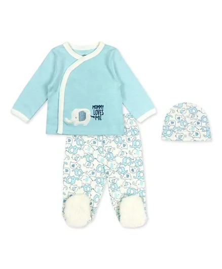 أكاس - طقم ملابس الأطفال كيمونو (3 قطع) - أزرق أبيض