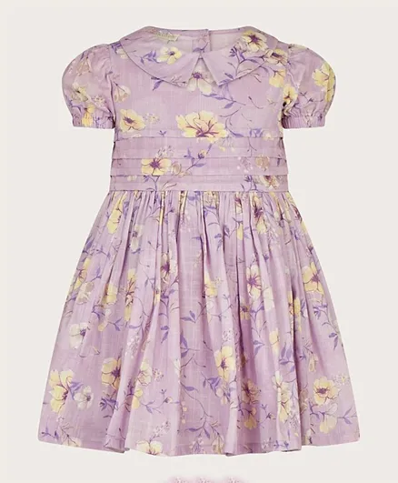 Monsoon Children Baby Pintuck Floral Dress - Purple