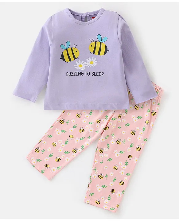 Babyhug Cotton Full Sleeves Night Suit Honeybee Floral Print