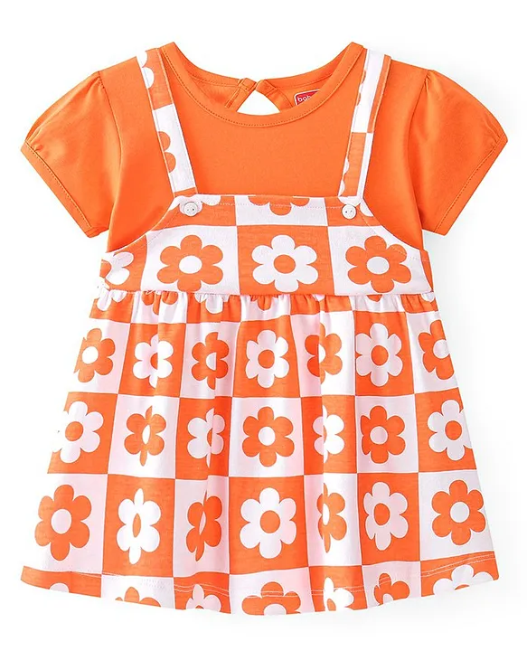 Buy Babyhug 100% Cotton Knit Half Sleeves Frock With Floral Print