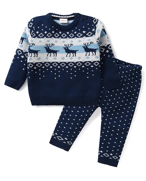 Buy Babyhug Knitted Full Sleeves Baby Sweater Set with Deer Design Navy Blue for Both 18 24Months Online in KSA Shop at FirstCry.sa 16654636