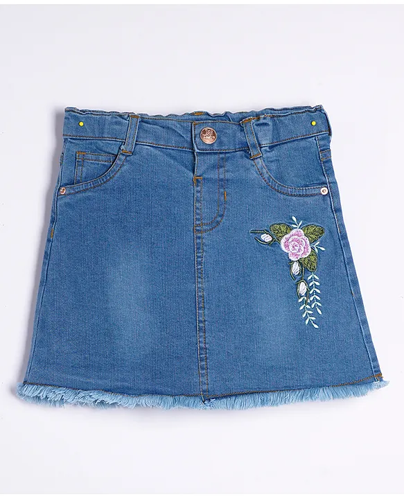 Knee length hotsell embroidered denim skirt